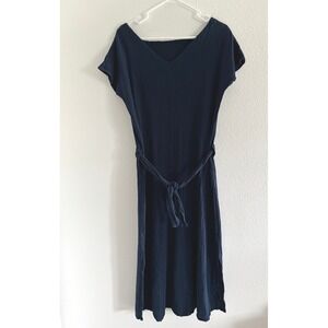 Oh My Gauze Dress Womens 1 Blue‎ Cotton Midi Belted Crinkle Lagenlook Minimalist
